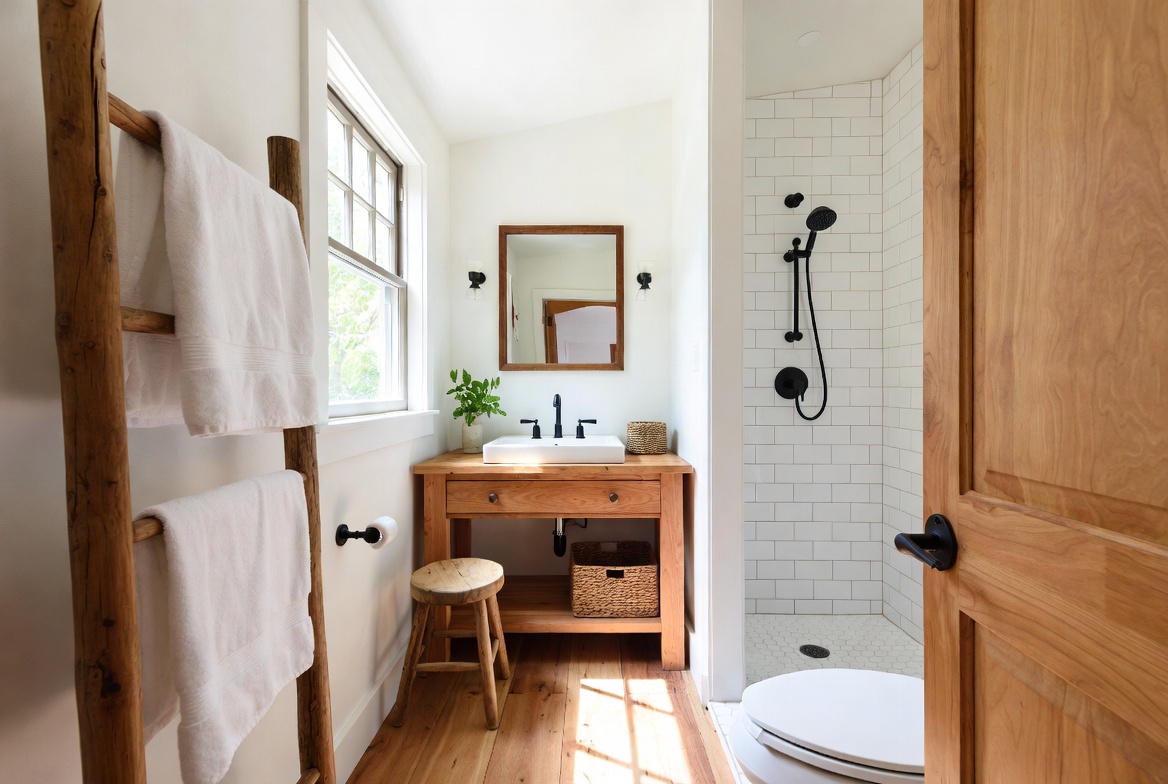 Compact bathroom with a step-free shower