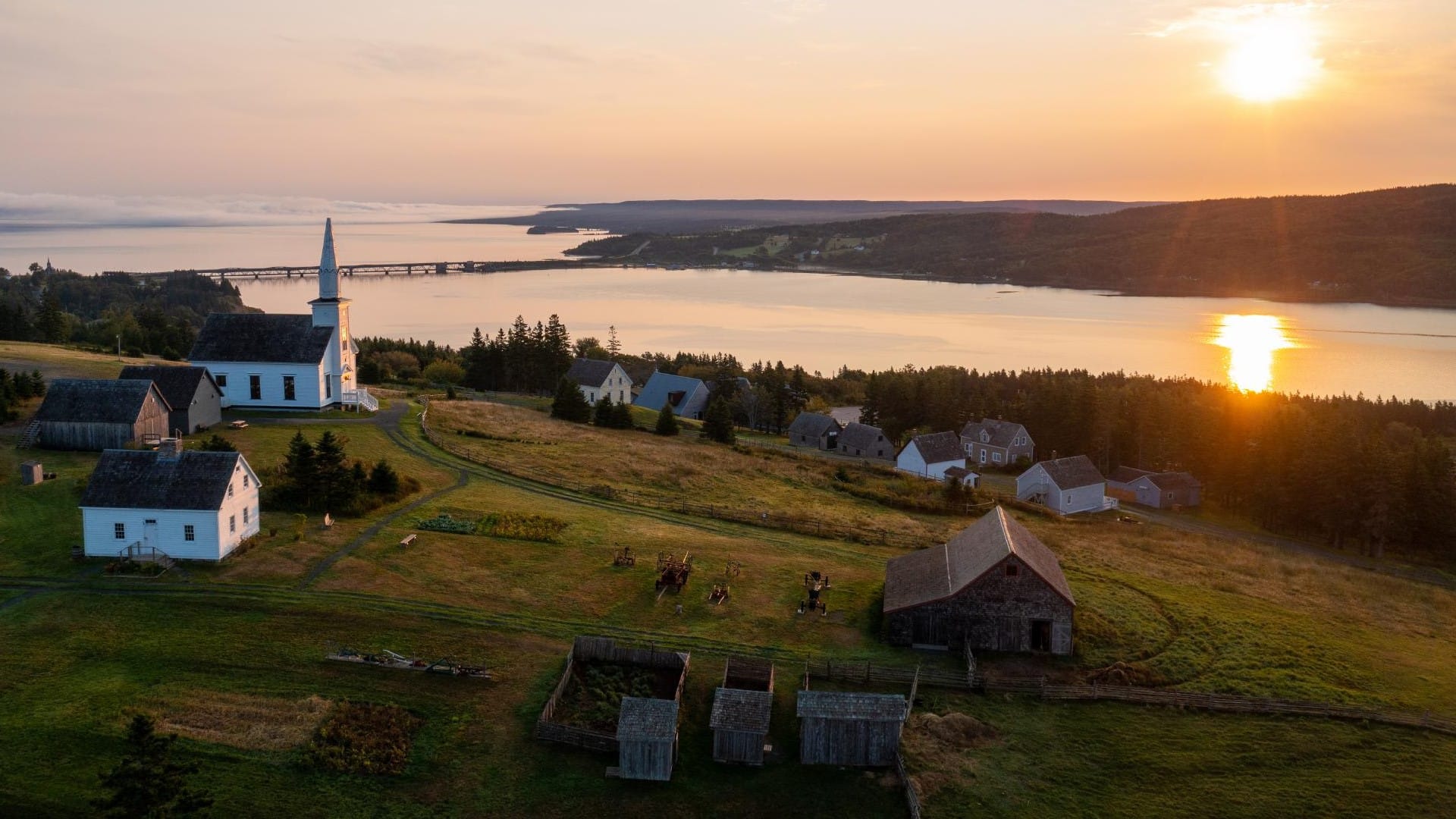 Cape Breton settlement at sunset