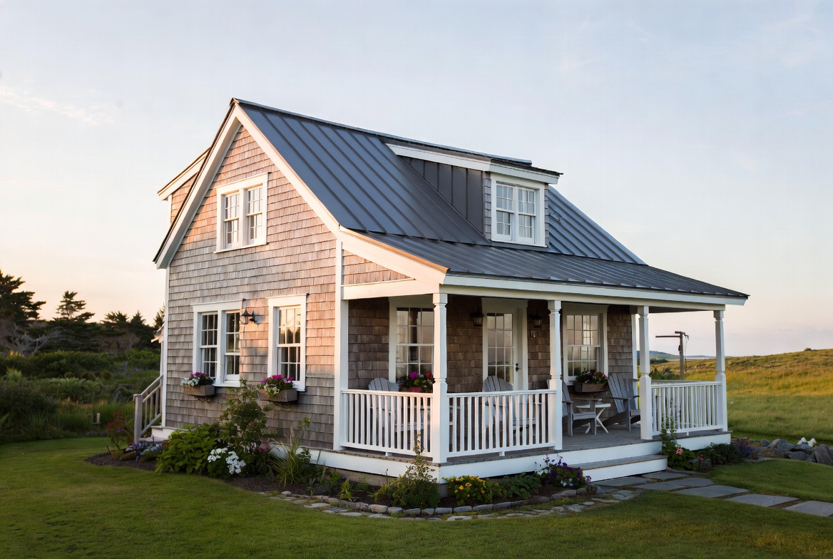 Cedar-shingled cottage with a large porch